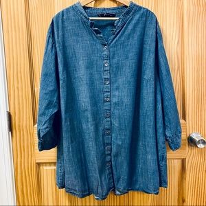 Eshakti blue denim mandarin collar button down 5X
